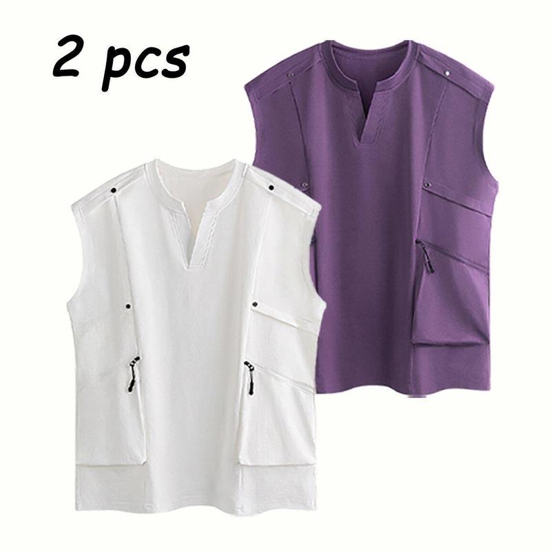 2-Pack Men’s Minimalist Cargo Vest – Loose Fit Breathable Sleeveless Shirt for Everyday Casual Wear