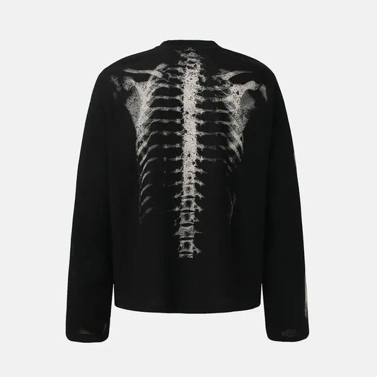 inflation Men's Oversized Alt Knitwear Thermal Long Sleeve Shirt - 65% Cotton 35% Polyester Clothing, Skeleton Ribcage X-Ray Graphic Shirt, Fashion Streetwear Top, Round Neck, XL (Pairs with Jeans)