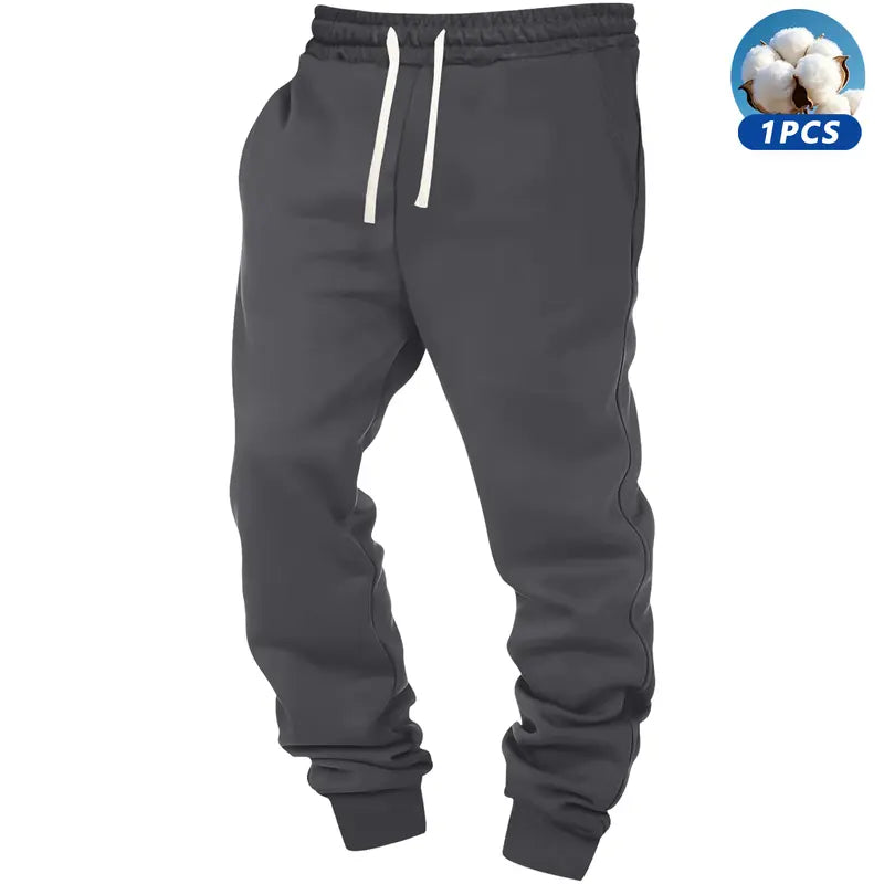 3pcs Men's Solid Cuffed Sweatpants - Elastic Waist Drawstring, Outdoor Fitness Running Daily Wear Pants