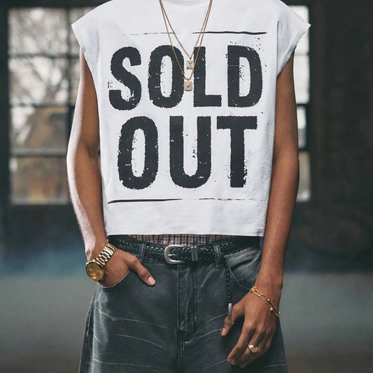 Men's vest, short and wide-shouldered design, fun "sold out" Graphic pattern, suitable for everyday wear and back-to-school occasions, a must-have fun vest.