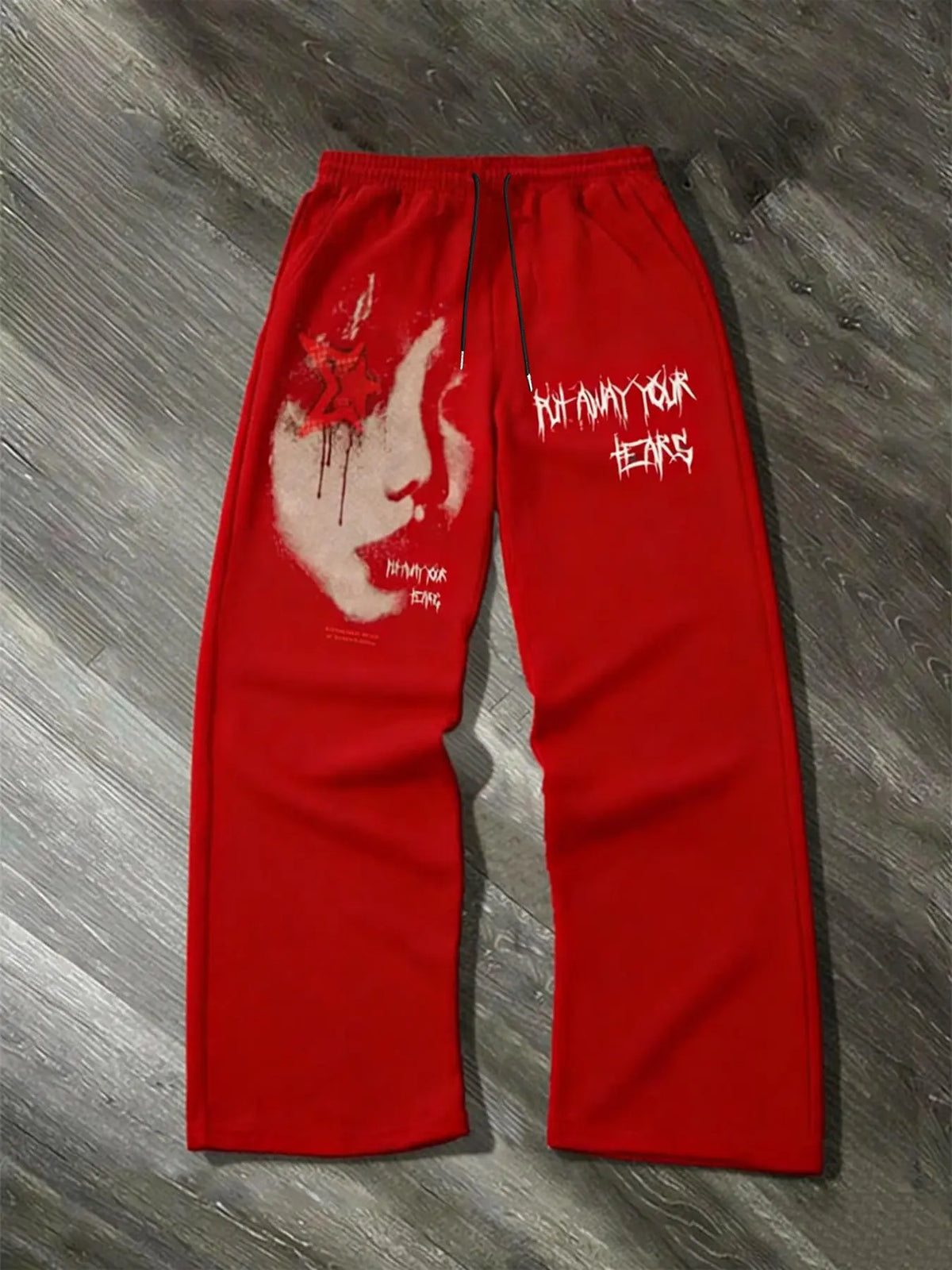 Men's Y2K Vintage Print Drawstring Flare Pants with Pockets, Casual Streetwear Trousers, Casual Street Style, Fall & Winter Fashion, Trendy Daily Wear