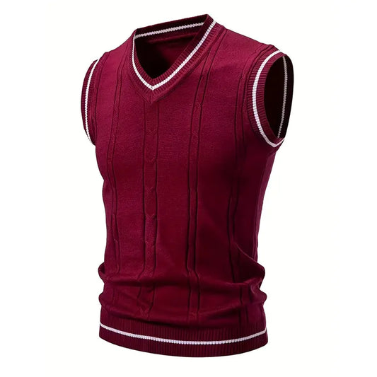 Men's V-Neck Twisted Knit Viscose Rayon Vest - Menswear Breathable Sleeveless Vest, Regular Fit, Medium Stretch, Pull-On Casual Tops, TikTok Shop New Arrival