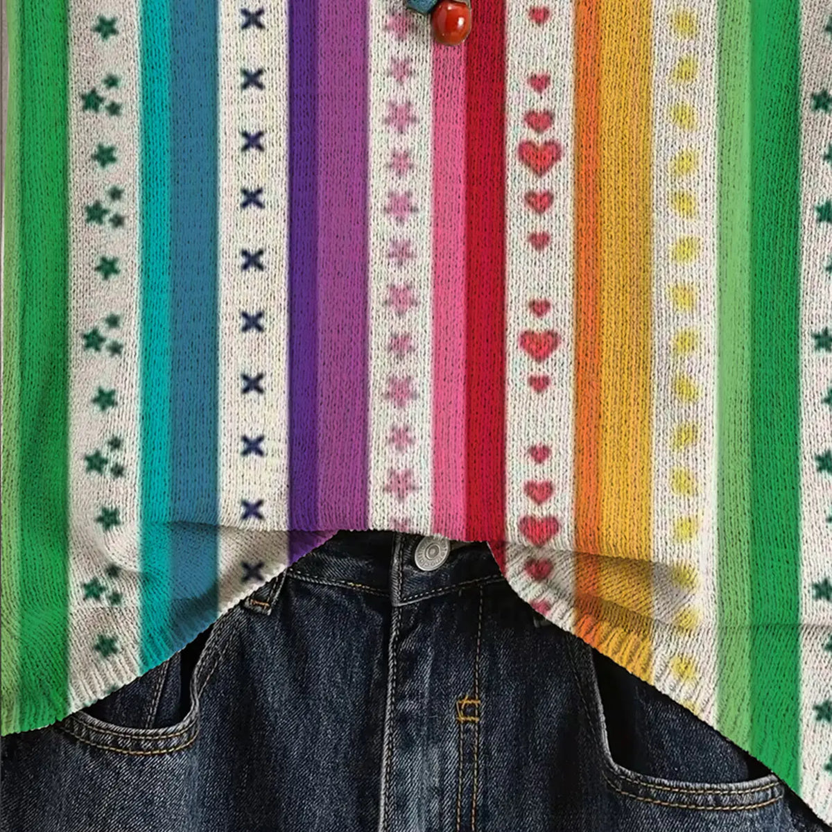 Women's Spring Summer Elegant Artistic Striped Star Heart Print Round Neck Sweater Vest, Casual Sleeveless Knit Top, Breathable Fashion