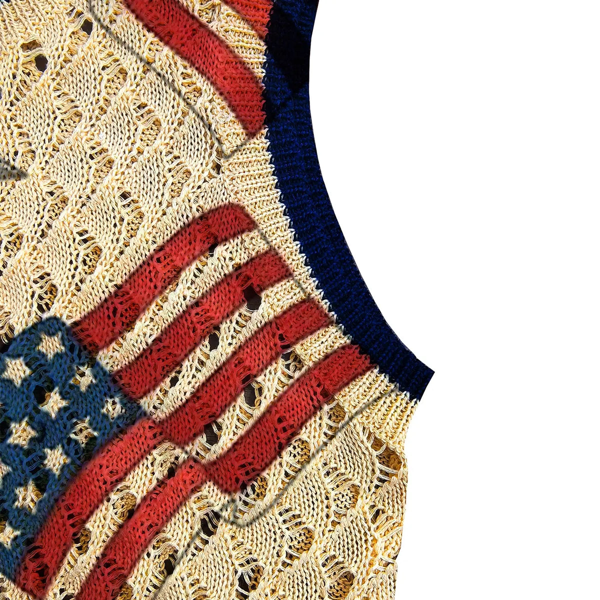 Women's Independence Day Flag Star Print Round Neck Sweater Vest, Casual Sleeveless Knit Top, Breathable Summer Clothing