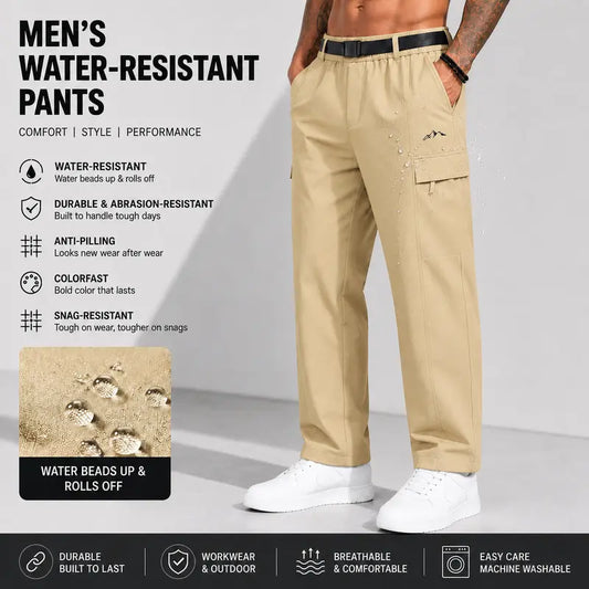 3-pack men’s loose, comfortable cargo pants with belt included; elastic waistband, multi-pocket casual design; waterproof/windproof/colorfast/no pilling/non-deformed/durable/stain-resistant/lightweight; straight-leg—essential for outdoor, casual, travel,