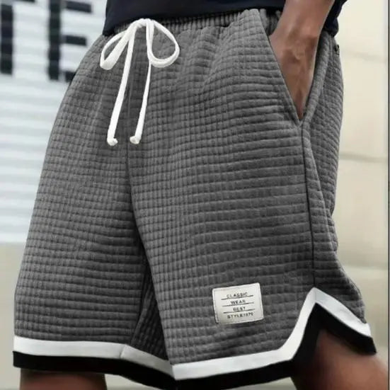 Men's Oversize Waffle Knitted Drawstring Shorts - Extended Size Casual Loose-Fit Streetwear, Elastic Waist, Soft Breathable Summer Fabric, for Beach & Errands, Dark Gray, Drawstring Men's Shorts, Extended Size Men's Shorts