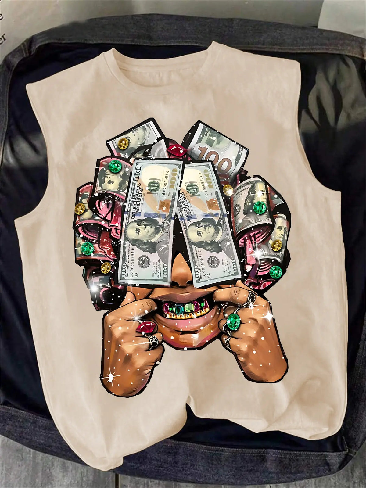 Men's Casual Vest with Explosion Head Graphic Print, Bold Design, Rhinestone Teeth & Full Diamond Ring, Street Culture Vibe Street Style Fitted Fit for All Seasons