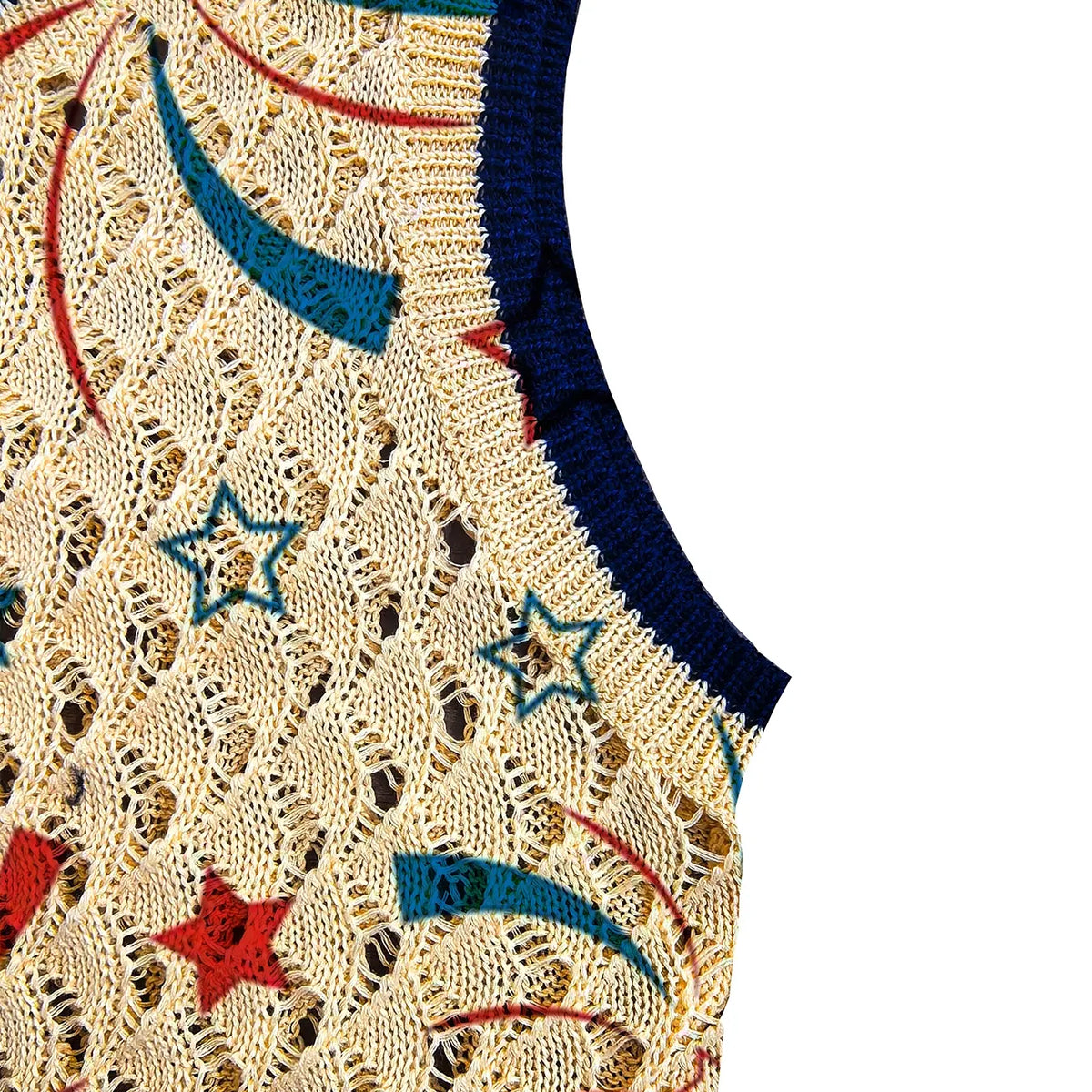 Women's Elegant Fireworks Star Independence Day Print Round Neck Sweater Vest, Casual Sleeveless Knit Top, Breathable Summer Clothing