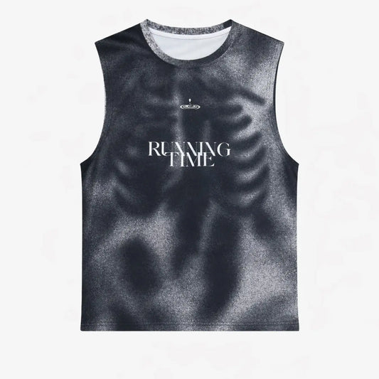 Men's Fashion Streetwear Digital Print Full-Body Graphic Vest, Wide Shoulder Design, Casual Loose-Fitting Top, No Collar, No Button, No Zipper