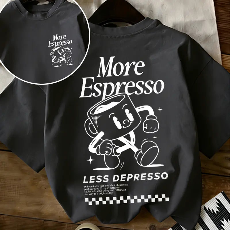 More Espresso Less Depresso Retro Cartoon Tee | Coffee Lover Vibe Oversized Shirt,Sadness Sippy Cup More Espresso Less Depresso Tee | Cute Retro Character Aesthetic Top,Unisex / men & women