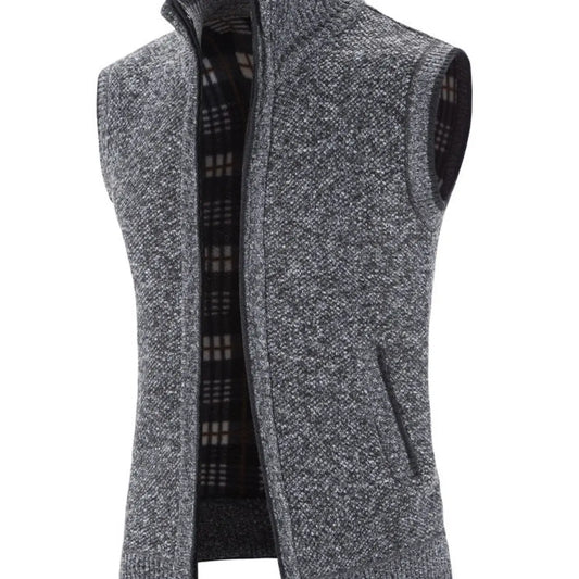 Men's Knitted Vest, Aesthetic High-Quality Blend Fabric, Soft and Warm, Zipper Neck Design, Pocket Details, Fleece Lining, Fall Winter Essential Tops