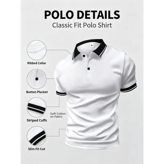 Stylish Men's Polo Shirt Set, Printed Cotton Menswear Top, Short Sleeve with Turn-Down Collar, Skin-Friendly Fabric,back to school,back to school shopping, Casual,clothes for back to school,first day of school outfits