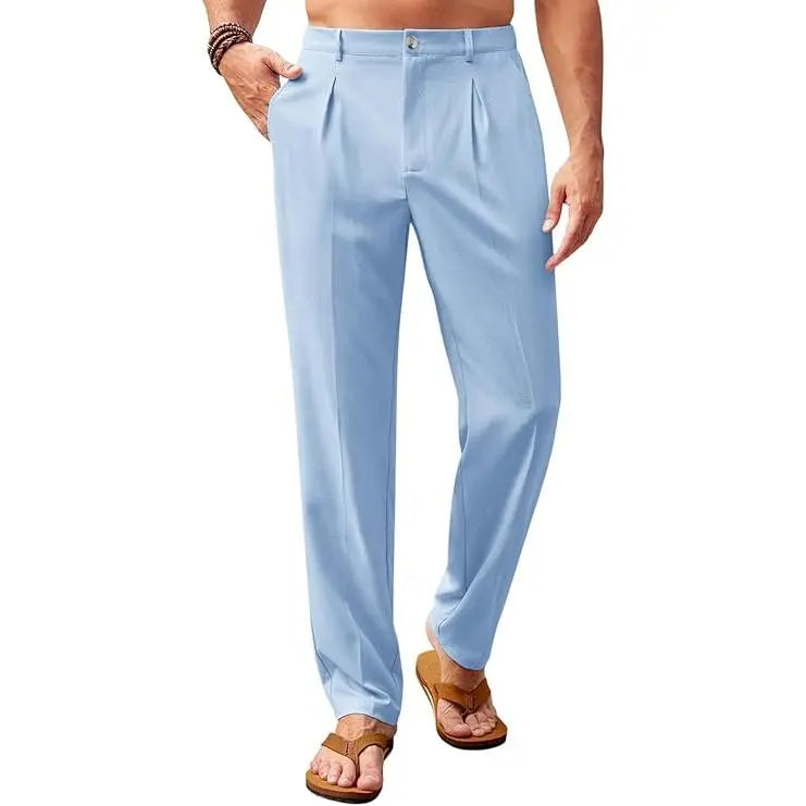 Runcati Men’s Casual Pants Elastic Waist Lightweight Loose Fit Pleated Slacks Summer Beach Yoga Trousers