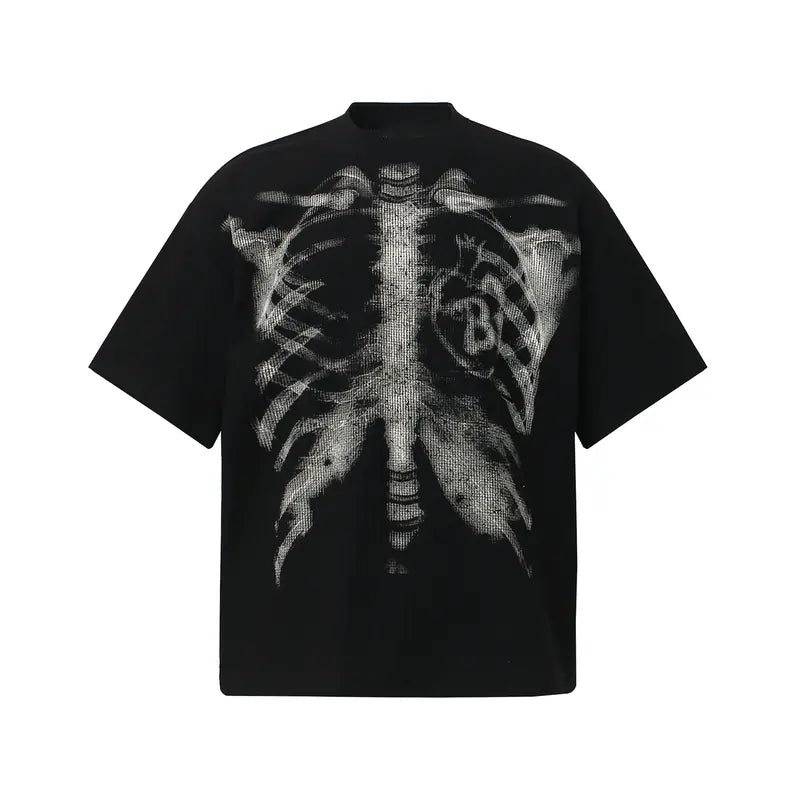 inflation Men's Oversized Alt Knitwear Thermal Long Sleeve Shirt - 65% Cotton 35% Polyester Clothing, Skeleton Ribcage X-Ray Graphic Shirt, Fashion Streetwear Top, Round Neck, XL (Pairs with Jeans)