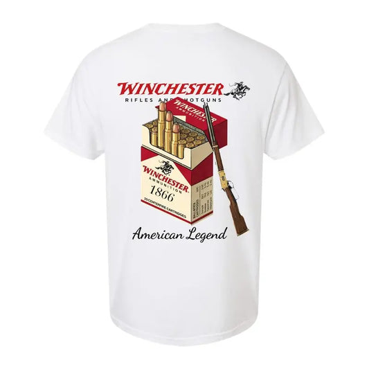 Winchester Men's Cotton Short-Sleeve Round Neck Graphic Tee - Retro Classic Breathable, 1866 Ammo Box, Lever Action Rifle Prints, American Legend Hunting Wear, Male Western Clothing, Boyfriend Birthday Gift