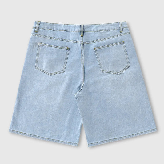 Men's Vintage Angel Print Loose Denim Shorts, Street Style Summer Knee-Length Shorts, Versatile Casual Wear, Breathable Comfortable for Daily Use