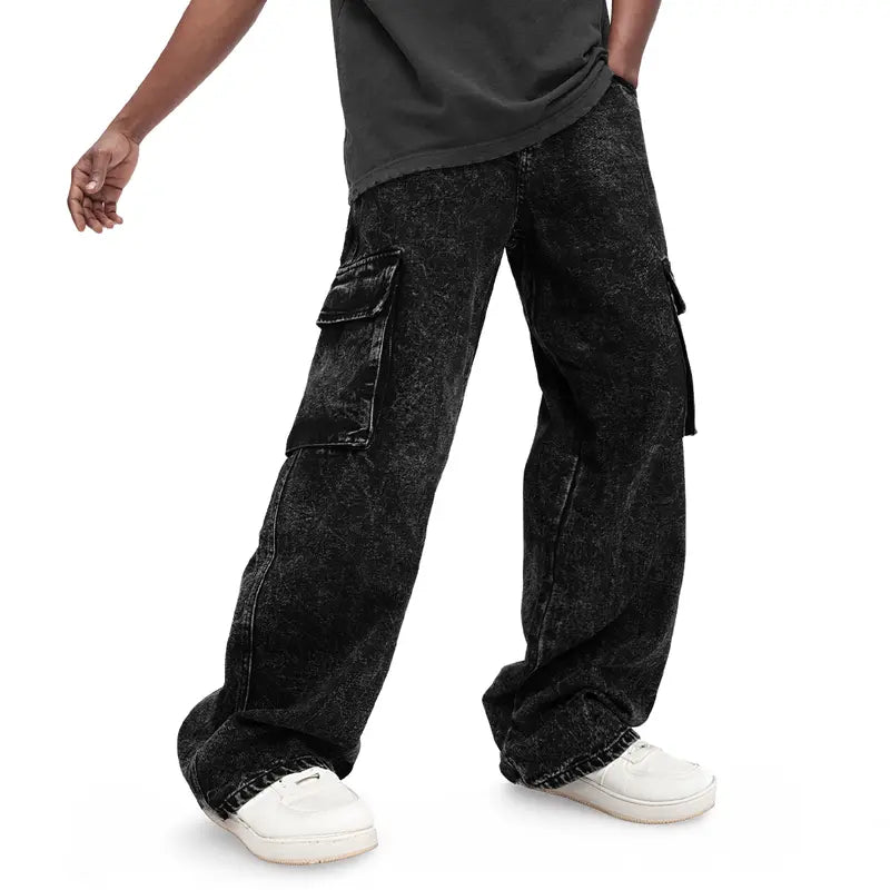 GINGTTO Men's Baggy Jeans Loose Hip Hop Wide Leg Denim Pants with Cargo Pockets