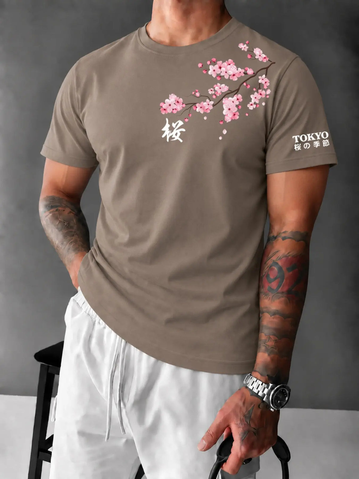 Men's Tokyo Cherry Blossom Fitted T‑Shirt, Casual Japanese Streetwear Tee, Breathable Soft Summer Top#CherryBlossomTee #TokyoStreetwear #JapanesePrintTShirt #FittedTee #TikTokMadeMeBuyIt #StreetwearFashion #SummerTees