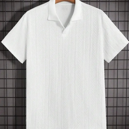 Men's Solid Jacquard Knit Polo Shirt, Regular Fit Casual Short Sleeve Collared Top for Summer, National Day Clothing, Fashion Menswear Men's Clothes for Daily Wear,summer outfits,mensfashion,mens clothing,guys giftsJacquard polo shirt funny men
