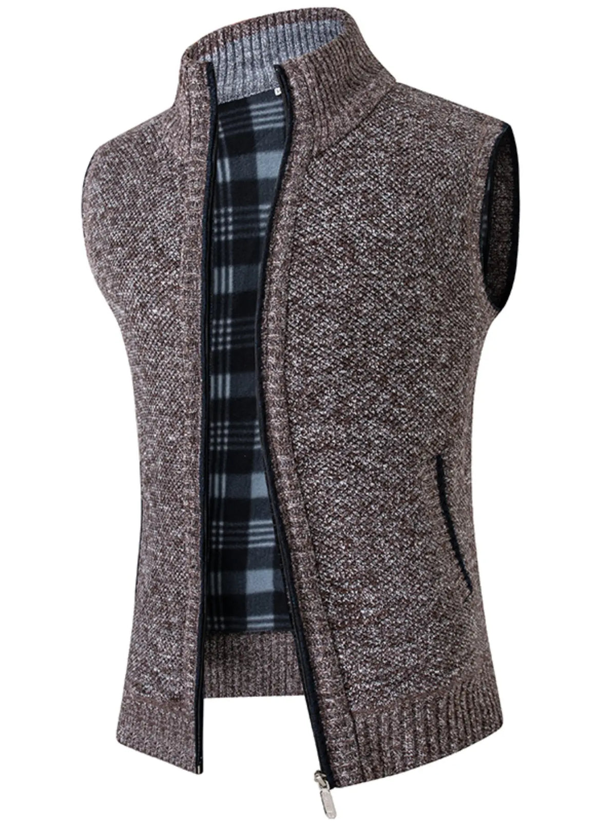 Men's Knitted Vest, Aesthetic High-Quality Blend Fabric, Soft and Warm, Zipper Neck Design, Pocket Details, Fleece Lining, Fall Winter Essential Tops