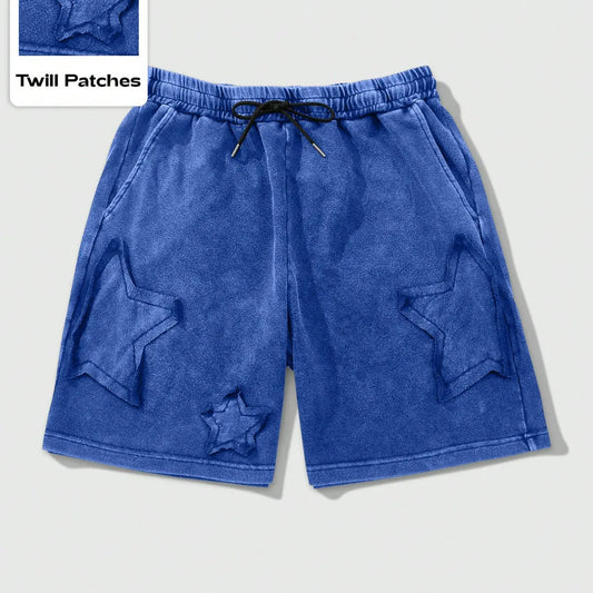 Ezwear Baggy Shorts with Drawstring Waist and Patch Design, Comfortable and Trendy, Perfect Summer Casual Essential, Loose-Fitting Style, Elastic Waist Drawstring Lounge Shorts