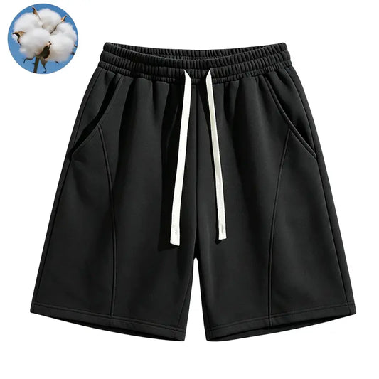 Men's Cotton-Polyester Knitting Fabric 7-in H-Type Cut Loose Active Sweat Shorts - Plain, Soft, Breathable, Anti-Wrinkle, Sweat-Absorbing Above-the-Knee Summer Casual Menswear Bottoms