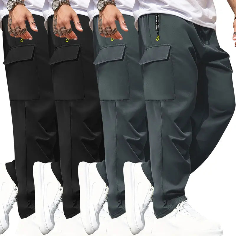 Men's High-Waisted Camouflage Cargo Pants - Slim-Fitted Cut Activewear with Zipper Pockets, Synthetic Fabric for Casual Wear, Workouts