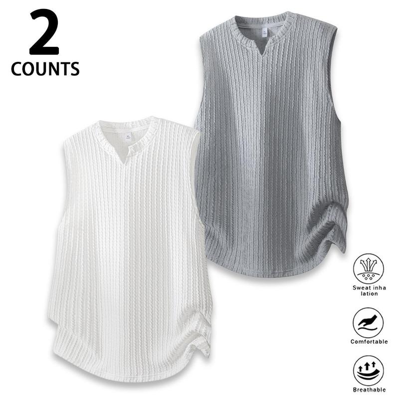 Men's Casual Cutout Sleeveless Deep-Neck Vest - Vertical Textured Wrinkle Half-Open Premium Breathable Soft Draping Loose Oversized Tank Top for Daily Casual Wear, Menswear Apparel