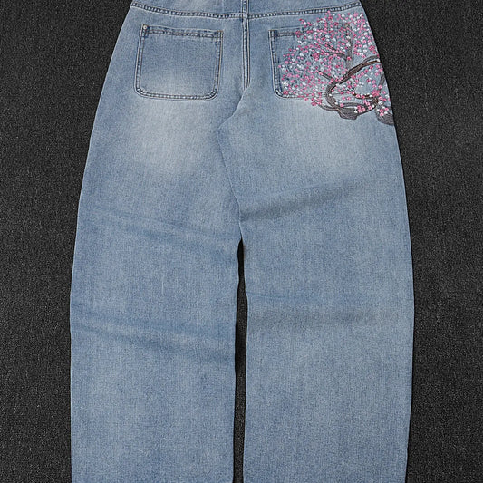 Men's New Washed Loose Denim Jeans, Baggy Wide Leg, Fashionable Embroidered Casual Style, Versatile All-Season Wear, Comfortable & Stylish Design