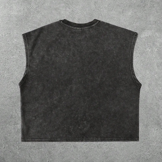 Unisex Short Sleeveless Cotton Top, Y2K Graphic Print, Casual Loose-Fit H-Type Design, Plain Surface, Unlined, No Buttons or Zippers
