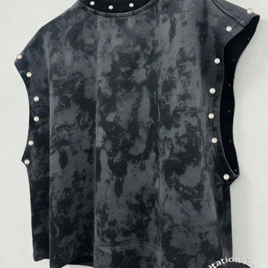 Men's Round Neck Vest, Rhinestone Print, Casual Short Sleeve, Slim Fit, Geometric Pattern, All Seasons, Outdoor & Party Wear, Streetwear