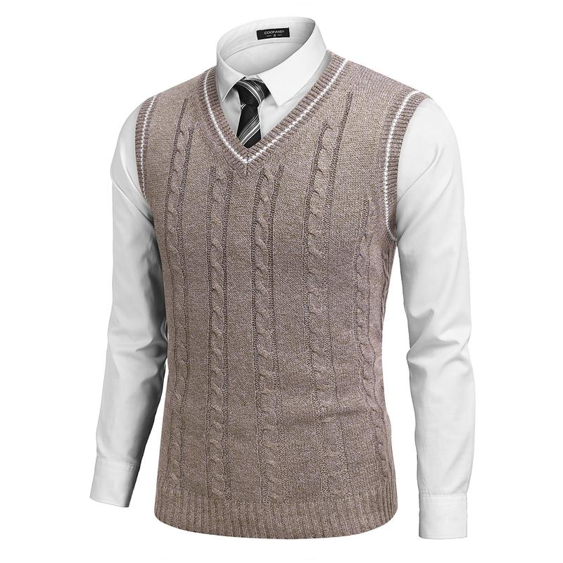 COOFANDY Men's Sweater Vest V Neck Slim Fit Casual Sleeveless Twisted Knitted Pullover Sweater