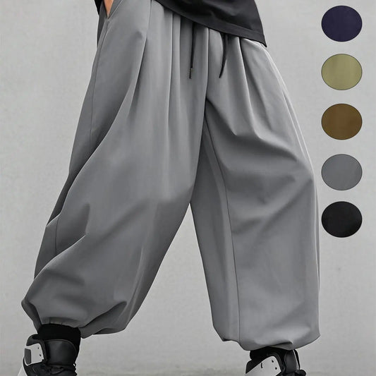 Men's Plain Waist Pants, Loose Fitting Drawstring, Loose Oversized Casual Comfy Breathable Pocket Jogger Pants for Spring & Fall, Fashion Men's Bottoms for Daily Wear