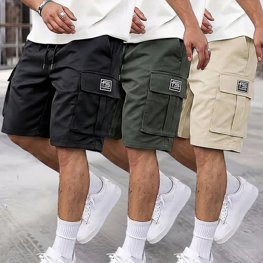 Men's 3-Pack Practical Loose Cargo Shorts with Pockets, Large Side Pockets, Drawstring Waist, Casual Athleisure Street Style, Sportswear, Geometric, Summer Outdoor Sports