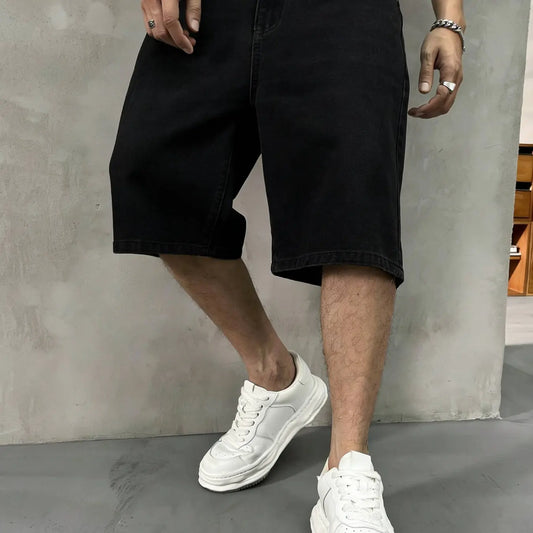Men's Solid Color Plain Denim Fabric Shorts, Regular Fit Classic Casual Streetwear Comfy Fashion Basic Shorts for Daily Wear, Men's Bottoms Menswear for All Seasons