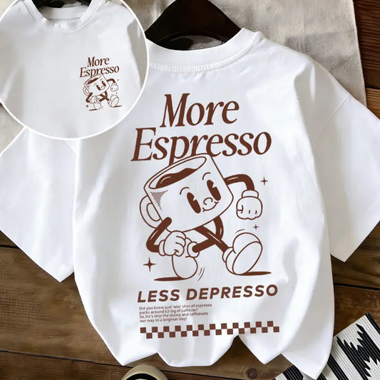 More Espresso Less Depresso Retro Cartoon Tee | Coffee Lover Vibe Oversized Shirt,Sadness Sippy Cup More Espresso Less Depresso Tee | Cute Retro Character Aesthetic Top,Unisex / men & women