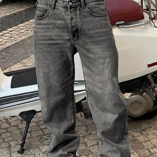 Men's New Fashion Casual Washed Jeans, Denim Woven Jeans, Four-Season Versatile Simple Style, Plain Surface Fitted Jeans, All Seasons Wear