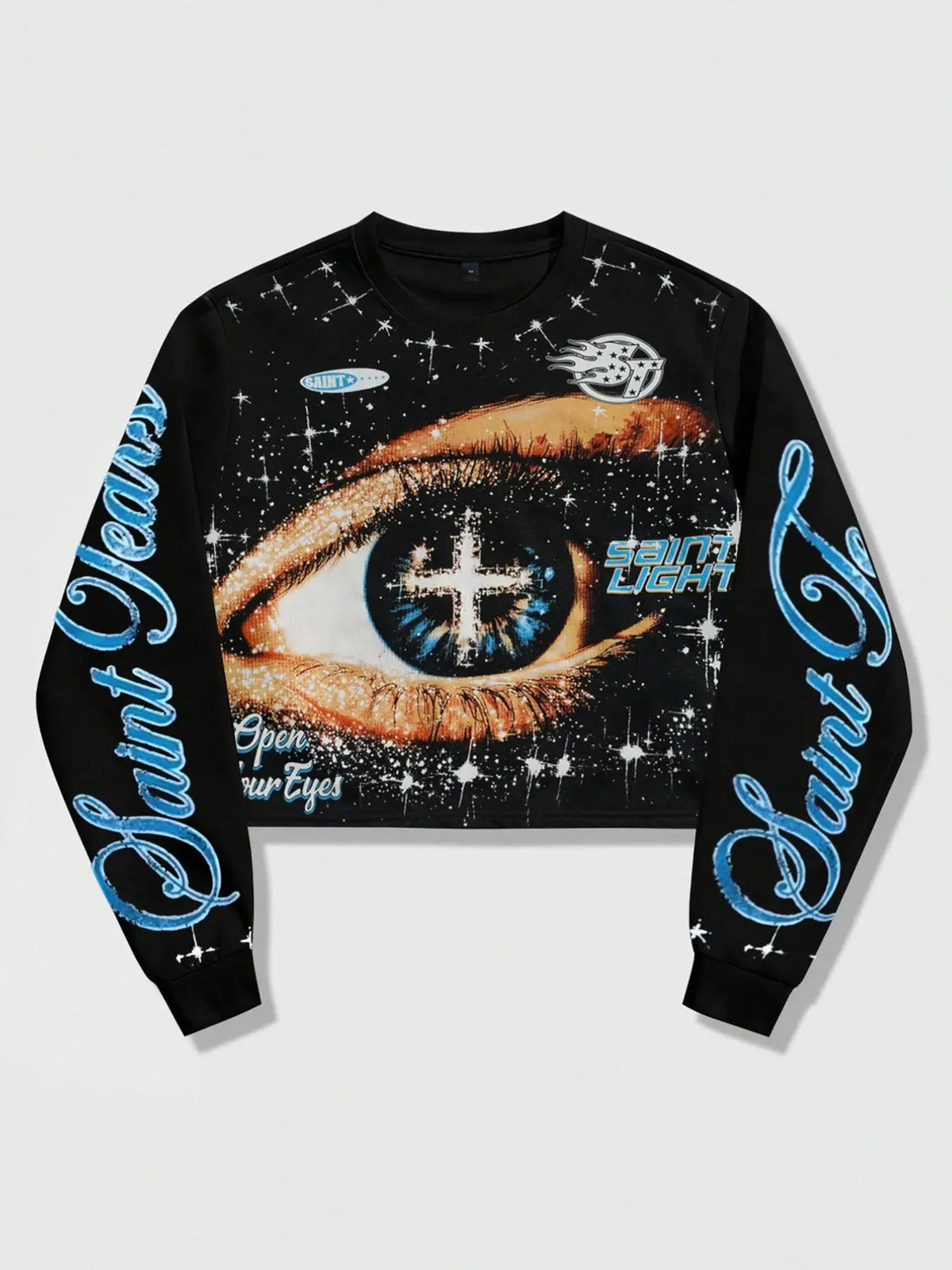 Unisex Eye Print Long Sleeve Sweatshirt, Black and White Striped Lightweight Crew Neck Top for Spring & Fall, Loose Fit Vintage Streetwear, Casual Print Clothes