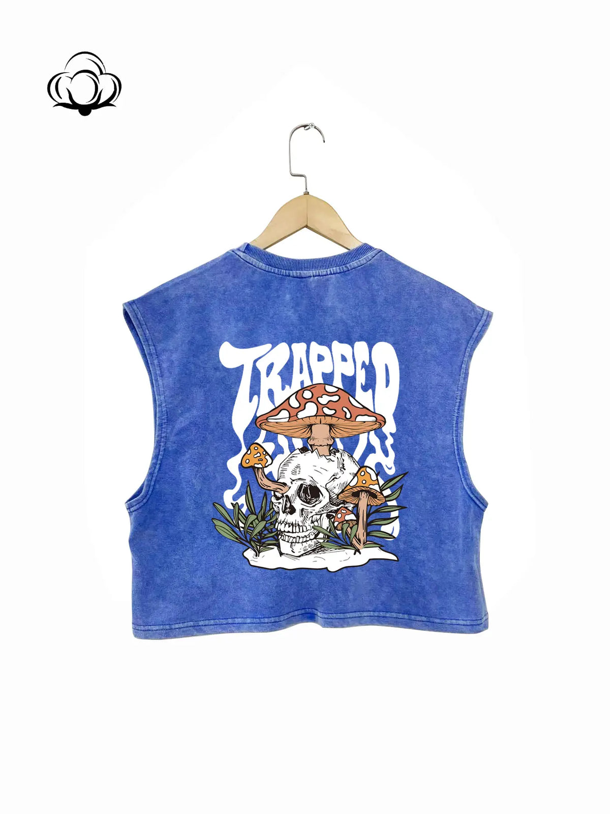 Autumn Winter Loose-Fit Oversized Skull Mushroom Graphic Print Sleeveless Soft Cotton Knit Fashion Vest Top, Casual Street Style Round Neck Design, Perfect Daily Wear & Layering Piece