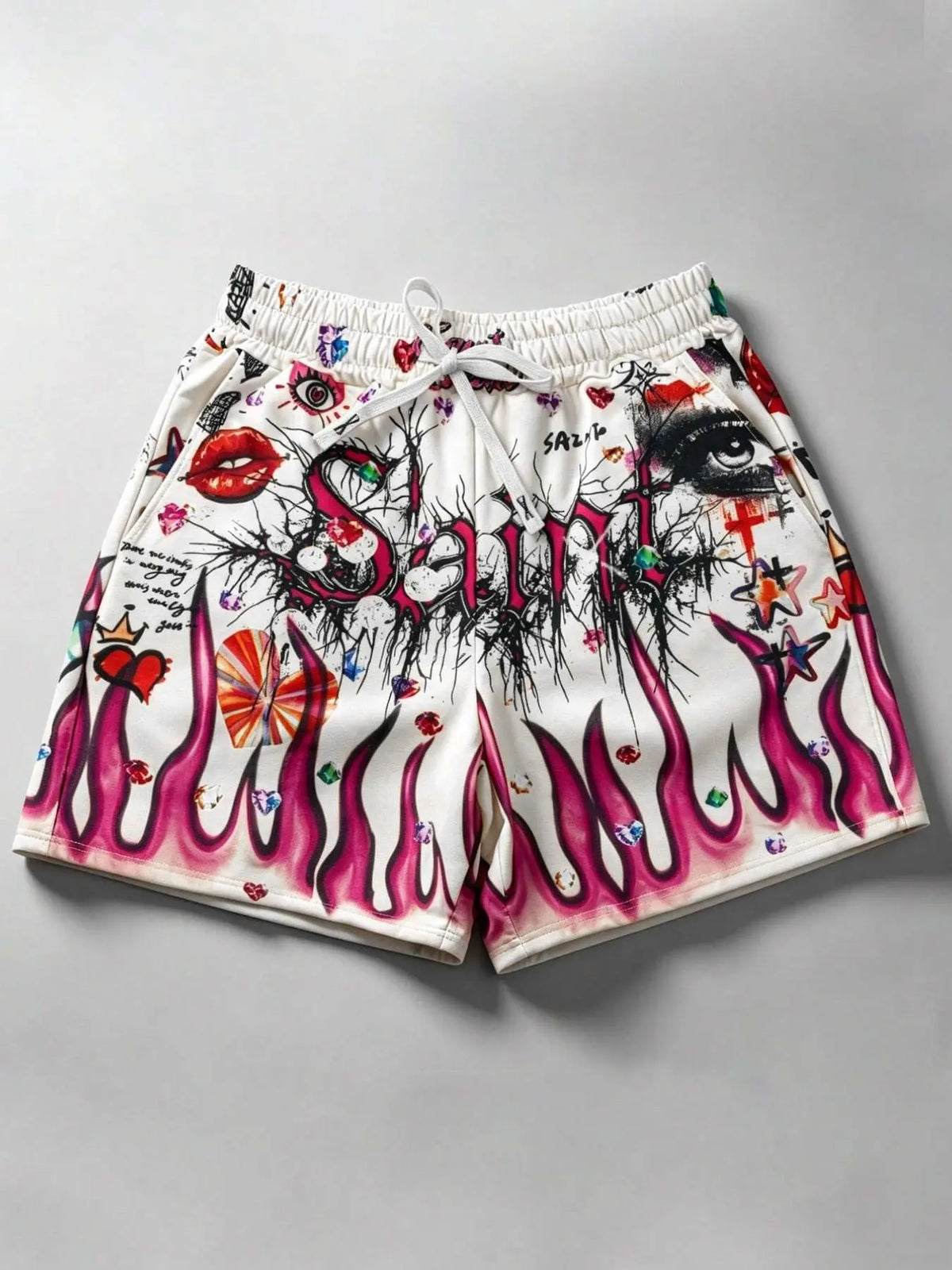 Unisex Y2K Eye & Flame Print, Summer Beach Shorts, European and American Fashion Trendy Outdoor Shorts, Casual Shorts, Shorts For Summer, Street Style 2026 Bottoms