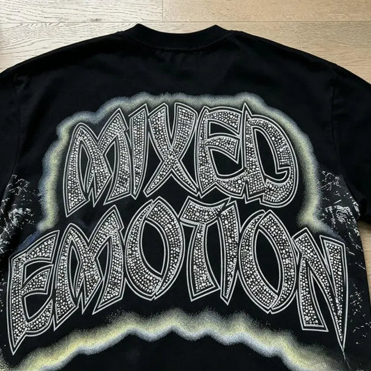 MIXED EMOTION Diamond Angel Graphic Tee, Vintage Cotton T-Shirt for Streetwear, Oversized T-Shirts Tee Y2K Hip Hop Summer Short Sleeve Top