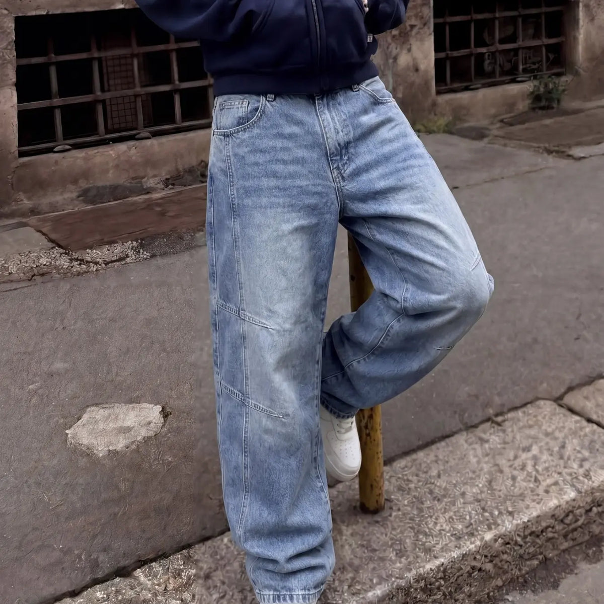 Men's Loose Fit Wide Leg Denim Jeans, Pants, Vintage Washed Button Fly, Natural Waist, Casual All-Season Streetwear, Suitable for Daily Wear
