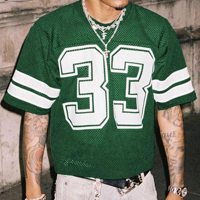 DealsForYouDays Spring To Summer Jersey Shirts Mesh Number Graphic Crew Neck Short Sleeve Streetwear Tee Loose Tops