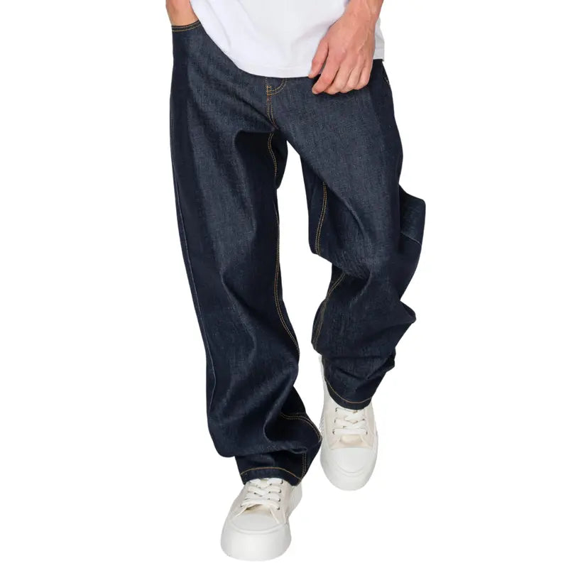 VICTORIOUS TERRA Men's Baggy Fit Raw Denim Jeans, 5-Pocket Streetwear Style in Breathable Stretch Cotton, Fabric, Soft, Stylish, Casual, Classic, Menswear, Hem