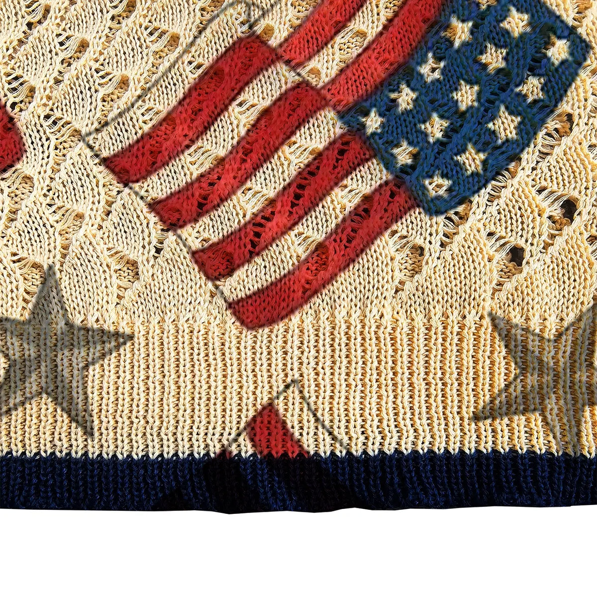 Women's Independence Day Flag Star Print Round Neck Sweater Vest, Casual Sleeveless Knit Top, Breathable Summer Clothing