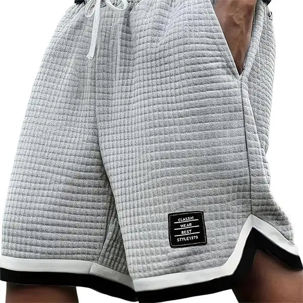 Men's Oversize Waffle Knitted Drawstring Shorts - Extended Size Casual Loose-Fit Streetwear, Elastic Waist, Soft Breathable Summer Fabric, for Beach & Errands, Dark Gray, Drawstring Men's Shorts, Extended Size Men's Shorts