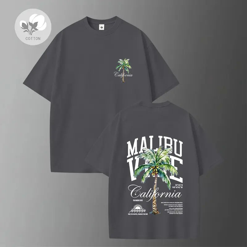 Men’s Retro Street Style Lightweight Cotton Short-Sleeve T-Shirt - Palm Tree Print, Washed Distressed Design, Good Graphic Tees - Suitable for Casual Wear, Sports - Ideal Summer Gifts for Him, Tops, Shortsleeve