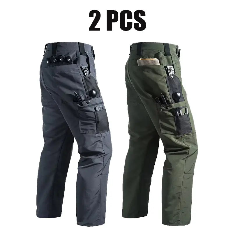 Men's 4-Pack 230g Military-Inspired Multi-Pocket Utility Cargo Pants, Plain Loose Baggy Cut Trousers with Button-Zip Fly, Male Clothing for Back to School First Day Outfits