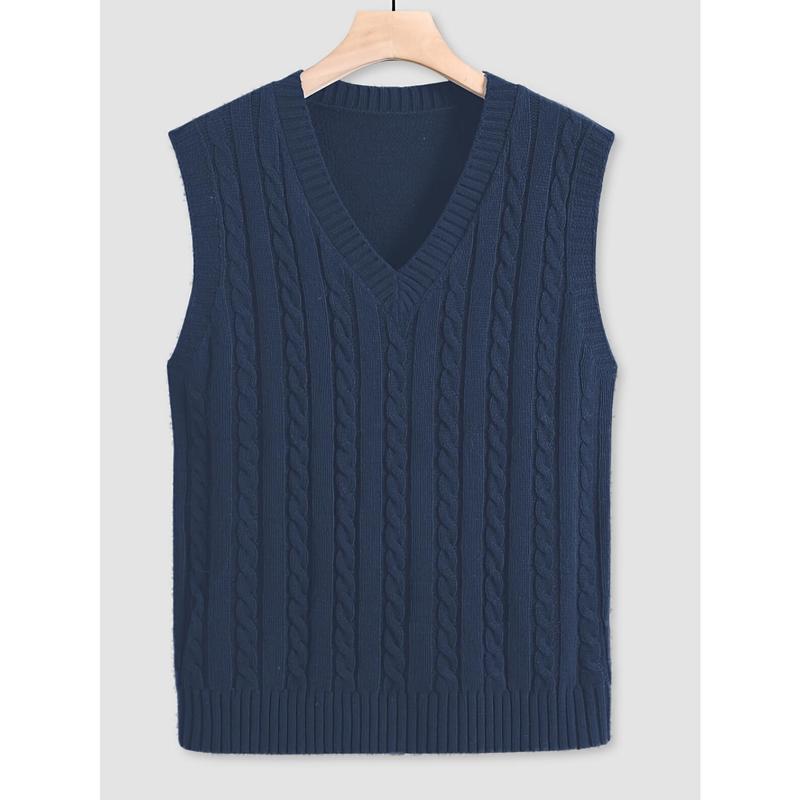 Men's Plus Size Plain V-Neck Knitting Sweater Vest - Solid Acrylic Streetwear Tops, Lightweight Regular Fit Pull-On Sleeveless, Medium Stretch for Spring-Fall, Available in 0XL-5XL (Includes 1XL,4XL)