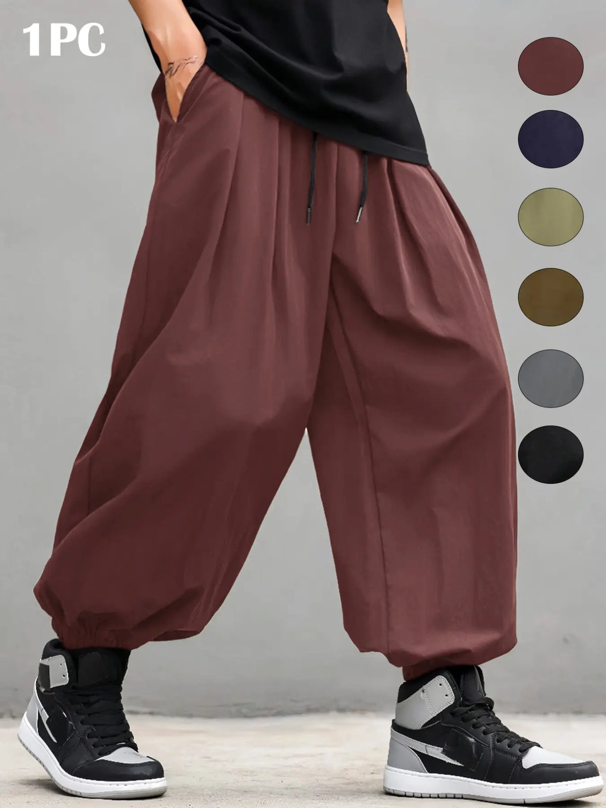 Men's Plain Waist Pants, Loose Fitting Drawstring, Loose Oversized Casual Comfy Breathable Pocket Jogger Pants for Spring & Fall, Fashion Men's Bottoms for Daily Wear